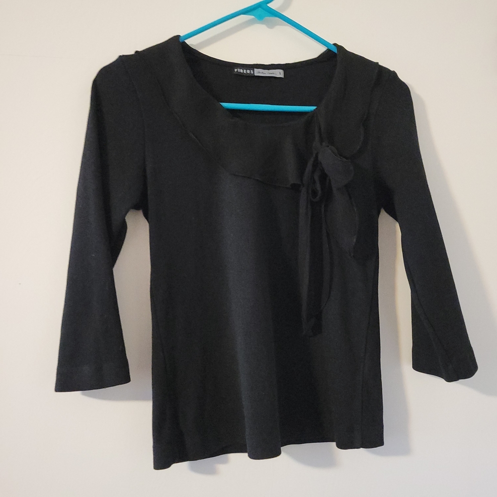 Vintage Barbara Lesser Fibers Black Top with Ribbon/bow Detail